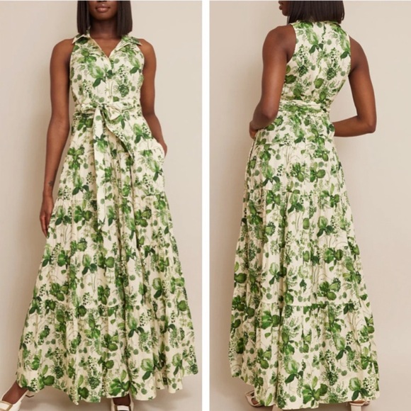 Cara Cara Adriana Maxi Dress - Olive Hanging Orchids Size 2